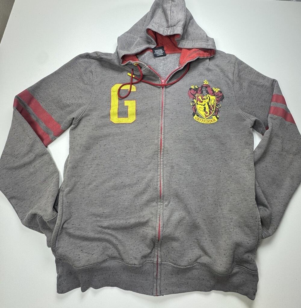 Harry Potter Gryffindor Gray Graphic Full Zip Hoodie Hooded Men's Size M